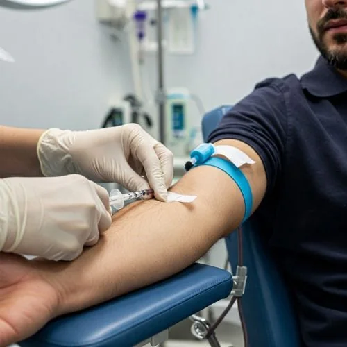 Prélèvement sanguin réalisé par un professionnel de santé